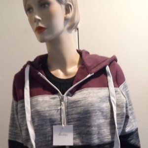 DOUBIJU XL PURPLE, LIGHT & DARK GRAY COLOR BLOCK CONTRAST HOODIE